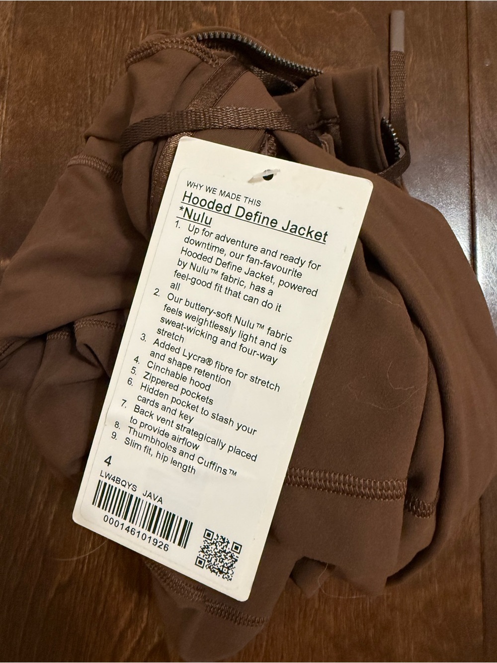 NWT Lululemon Hooded Define Jacket *Nulu Java size 4 - Picture 3 of 3